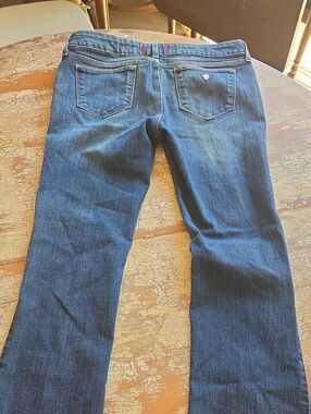 Guess Straight Leg Jeans in Dark Blue with Pink Logo